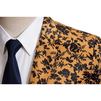 Shenrun Fashion Men Slim Fit Suits Orange Black Floral Print Сватбен мъжки костюм Сако Сценичен костюм Певица Ежедневен блейзър