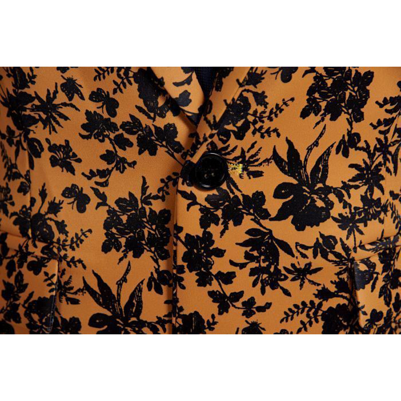 Shenrun Moda bărbați costume slim fit portocaliu negru imprimeu floral nunta costum bărbați jachetă costum de scenă cântăreață sacou casual
