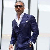 Costume pentru bărbați cu dungi Business, slim fit, cu două piepte, albastru închis, smoking de nuntă, personalizat, 2 piese, blazer pentru bărbați (jachetă+pantaloni)