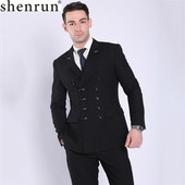Shenrun Costume pentru bărbați la modă, negru, bleumarin, costum dublu, jachetă, pantalon, slim fit, ocazional, sacouri, pentru petrecere de afaceri, costum formal