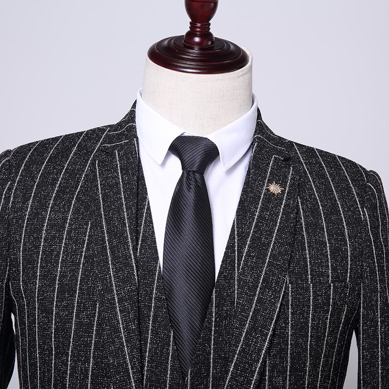Shenrun Costume pentru bărbați Afaceri, birou, lucru, petrecere, banchet, viață de zi cu zi, mire, costum de nuntă, dungă, in subțire, 3 piese, la un singur piept