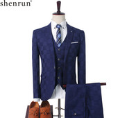 Shenrun Costume pentru bărbați în carouri Afaceri, birou, muncă, viață de zi cu zi, nuntă, mire, carouri, slim fit, formală, ocazională, petrecere, 3 piese
