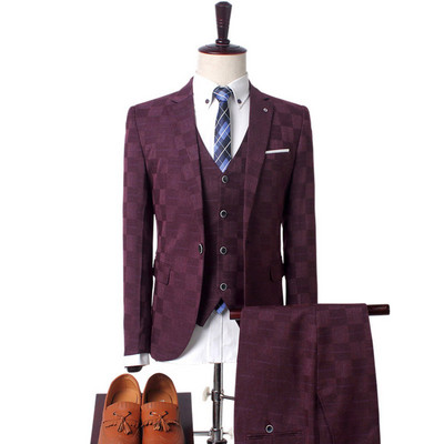 Shenrun Costume pentru bărbați în carouri Afaceri, birou, muncă, viață de zi cu zi, nuntă, mire, carouri, slim fit, formală, ocazională, petrecere, 3 piese