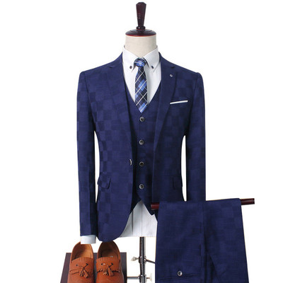 Shenrun Costume pentru bărbați în carouri Afaceri, birou, muncă, viață de zi cu zi, nuntă, mire, carouri, slim fit, formală, ocazională, petrecere, 3 piese