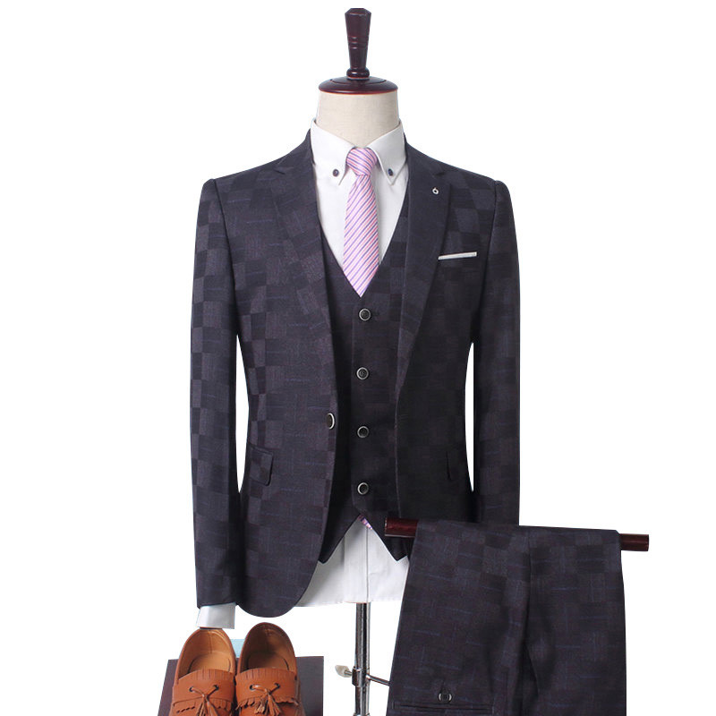 Shenrun Costume pentru bărbați în carouri Afaceri, birou, muncă, viață de zi cu zi, nuntă, mire, carouri, slim fit, formală, ocazională, petrecere, 3 piese