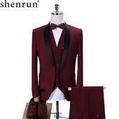 Shenrun Tuxedo pentru bărbați, slim fit, la modă, costum de nuntă, șal, rever, 3 bucăți, jachetă subțire, cu un singur piept, costum cântăreț pentru bal de absolvire