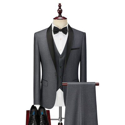 Shenrun Tuxedo pentru bărbați, slim fit, la modă, costum de nuntă, șal, rever, 3 bucăți, jachetă subțire, cu un singur piept, costum cântăreț pentru bal de absolvire