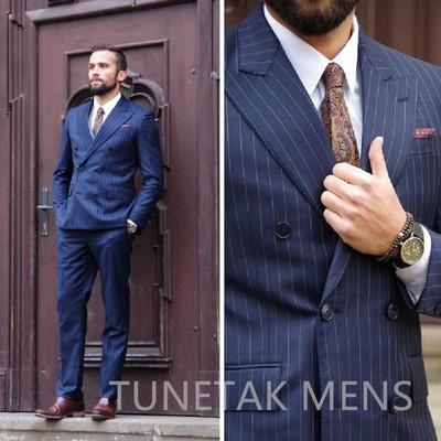 Costume de afaceri pentru bărbați, cu dungi, slim, cu smoking de mire, pentru nuntă, 2 piese, jachetă cu rever, pantaloni 2022