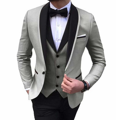 Costume pentru bărbați slim fit cu rever negru bal de absolvire smoking de mire pentru nuntă Blazer de modă masculină 3 buc Set de costum jachetă vestă pantaloni