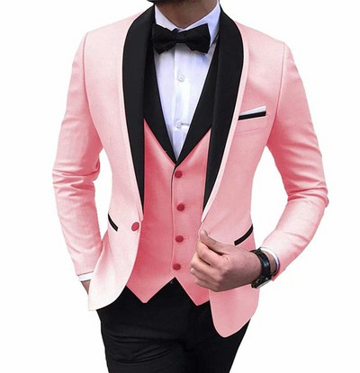 Costume pentru bărbați slim fit cu rever negru bal de absolvire smoking de mire pentru nuntă Blazer de modă masculină 3 buc Set de costum jachetă vestă pantaloni