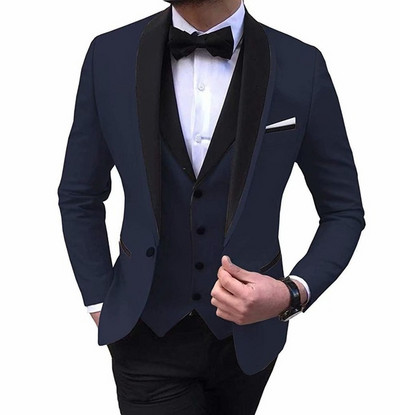 Costume pentru bărbați slim fit cu rever negru bal de absolvire smoking de mire pentru nuntă Blazer de modă masculină 3 buc Set de costum jachetă vestă pantaloni