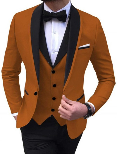 Costume pentru bărbați slim fit cu rever negru bal de absolvire smoking de mire pentru nuntă Blazer de modă masculină 3 buc Set de costum jachetă vestă pantaloni