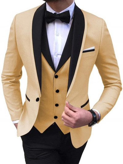 Costume pentru bărbați slim fit cu rever negru bal de absolvire smoking de mire pentru nuntă Blazer de modă masculină 3 buc Set de costum jachetă vestă pantaloni