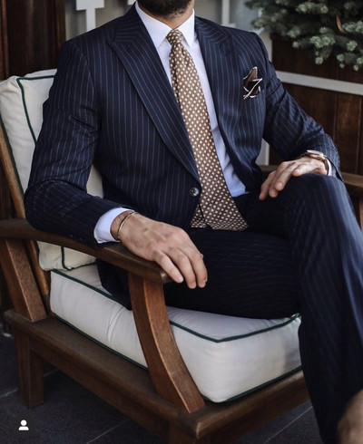 Costume formale pentru bărbați cu dungi pentru afaceri, albastru închis, rever cu vârf, smoking de mire, smoking pentru bărbați, slim fit, 2 piese (jachetă + pantaloni)