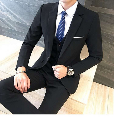 Costume de afaceri formale pentru bărbați, smoking de mire cu rever crestat, pentru nuntă, Blazer de modă masculină (jachetă+pantaloni+vestă)