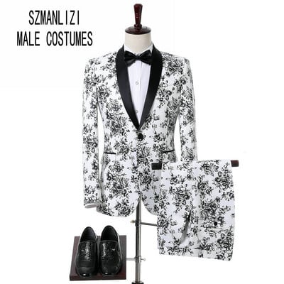 Costum Homme Roșu Imprimat Costume la două piept pentru bărbați Terno Masculino smoking pentru bărbați Costume de petrecere de bal Costum de nuntă floral