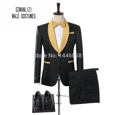 Costum Homme Roșu Imprimat Costume la două piept pentru bărbați Terno Masculino smoking pentru bărbați Costume de petrecere de bal Costum de nuntă floral