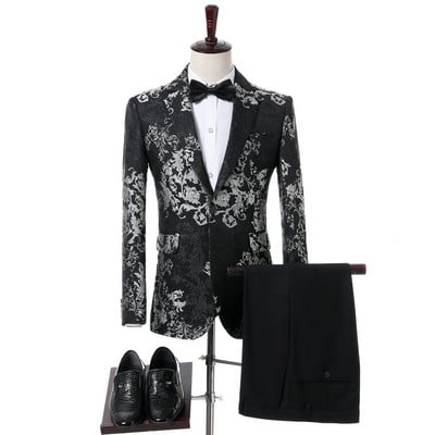 Costum Homme Roșu Imprimat Costume la două piept pentru bărbați Terno Masculino smoking pentru bărbați Costume de petrecere de bal Costum de nuntă floral