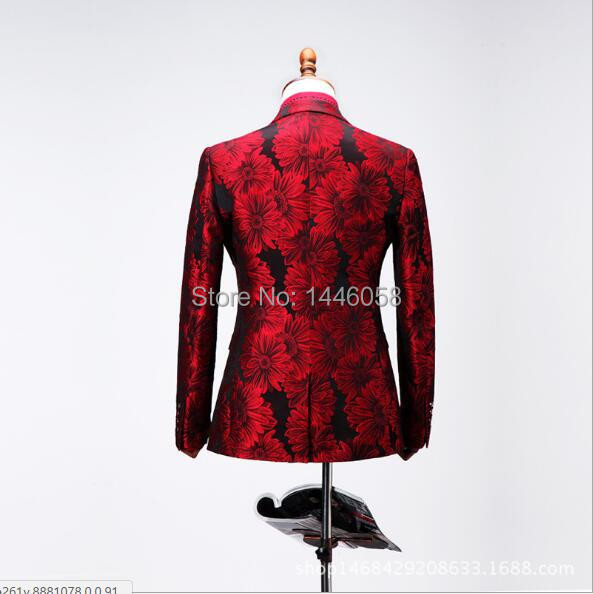Costum Homme Roșu Imprimat Costume la două piept pentru bărbați Terno Masculino smoking pentru bărbați Costume de petrecere de bal Costum de nuntă floral