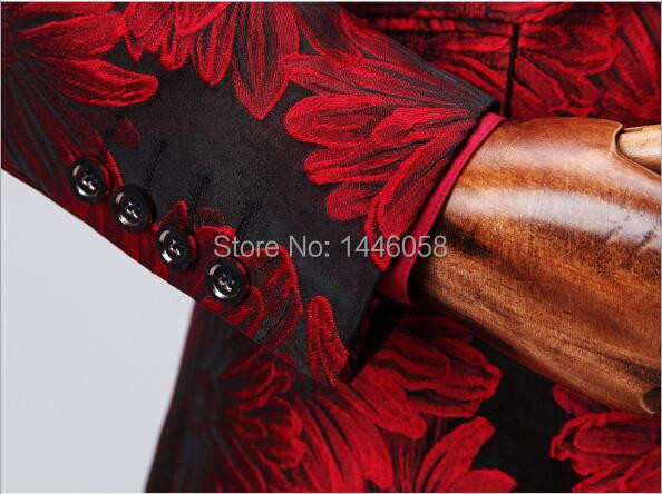 Costum Homme Roșu Imprimat Costume la două piept pentru bărbați Terno Masculino smoking pentru bărbați Costume de petrecere de bal Costum de nuntă floral