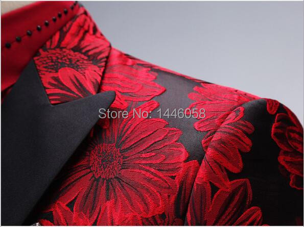 Costum Homme Roșu Imprimat Costume la două piept pentru bărbați Terno Masculino smoking pentru bărbați Costume de petrecere de bal Costum de nuntă floral