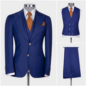 Costume pentru bărbați slim fit, 3 buc. Blazer de modă cu revere, smoking de mire, afaceri, fumători, modă masculină (jachetă + vestă + pantaloni)