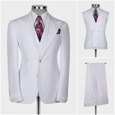 Costume pentru bărbați slim fit, 3 buc. Blazer de modă cu revere, smoking de mire, afaceri, fumători, modă masculină (jachetă + vestă + pantaloni)