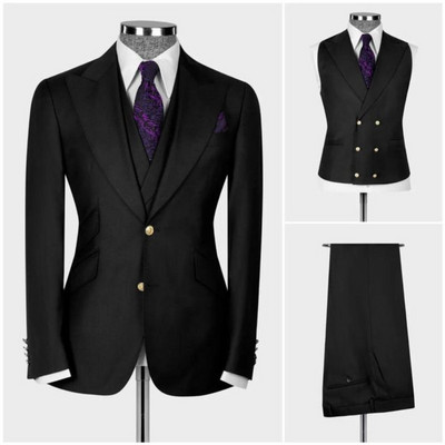 Costume pentru bărbați slim fit, 3 buc. Blazer de modă cu revere, smoking de mire, afaceri, fumători, modă masculină (jachetă + vestă + pantaloni)
