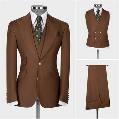 Costume pentru bărbați slim fit, 3 buc. Blazer de modă cu revere, smoking de mire, afaceri, fumători, modă masculină (jachetă + vestă + pantaloni)