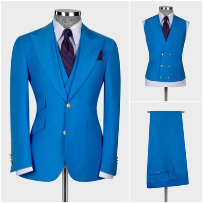 Costume pentru bărbați slim fit, 3 buc. Blazer de modă cu revere, smoking de mire, afaceri, fumători, modă masculină (jachetă + vestă + pantaloni)