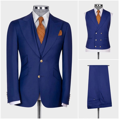 Costume pentru bărbați slim fit, 3 buc. Blazer de modă cu revere, smoking de mire, afaceri, fumători, modă masculină (jachetă + vestă + pantaloni)