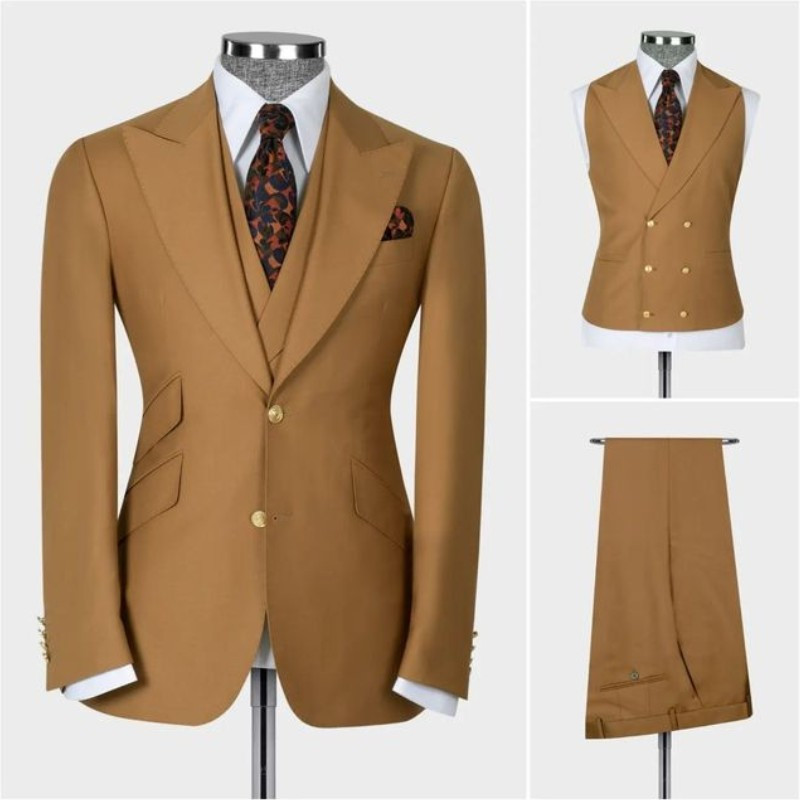 Costume pentru bărbați slim fit, 3 buc. Blazer de modă cu revere, smoking de mire, afaceri, fumători, modă masculină (jachetă + vestă + pantaloni)