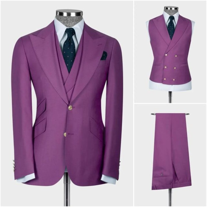 Costume pentru bărbați slim fit, 3 buc. Blazer de modă cu revere, smoking de mire, afaceri, fumători, modă masculină (jachetă + vestă + pantaloni)