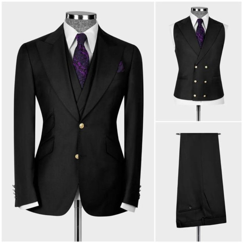 Costume pentru bărbați slim fit, 3 buc. Blazer de modă cu revere, smoking de mire, afaceri, fumători, modă masculină (jachetă + vestă + pantaloni)