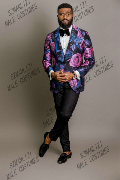 2022 Terno Masculino rochie subțire pentru bărbați violet Floral nunta formală costume pentru bărbați smoking de mire costume de bal pentru bărbați petrecere blazer pantalon