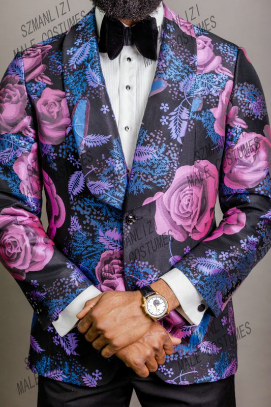 2022 Terno Masculino rochie subțire pentru bărbați violet Floral nunta formală costume pentru bărbați smoking de mire costume de bal pentru bărbați petrecere blazer pantalon