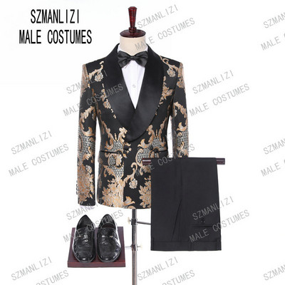 2022 Terno Masculino Slim Fit Rochie pentru bărbați Floral Formal Nunta Costume pentru bărbați la două piepturi Costume de bal pentru bărbați