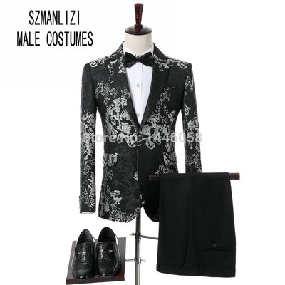 2022 Terno Masculino Slim Fit Rochie pentru bărbați Floral Formal Nunta Costume pentru bărbați la două piepturi Costume de bal pentru bărbați