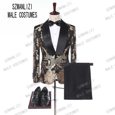 2022 Terno Masculino Slim Fit Rochie pentru bărbați Floral Formal Nunta Costume pentru bărbați la două piepturi Costume de bal pentru bărbați