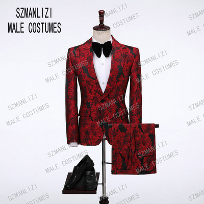 2022 Terno Masculino Slim Fit Rochie pentru bărbați Floral Formal Nunta Costume pentru bărbați la două piepturi Costume de bal pentru bărbați