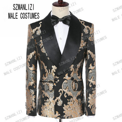 2022 Terno Masculino Slim Fit Rochie pentru bărbați Floral Formal Nunta Costume pentru bărbați la două piepturi Costume de bal pentru bărbați