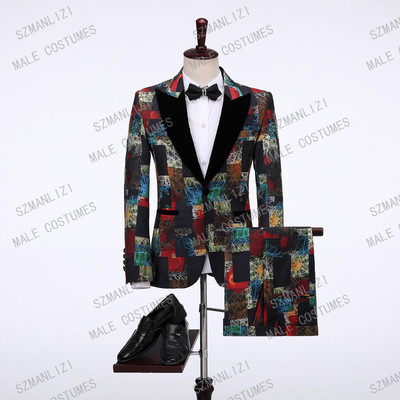 2022 Terno Masculino Slim Fit Rochie pentru bărbați Floral Formal Nunta Costume pentru bărbați la două piepturi Costume de bal pentru bărbați