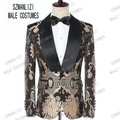 2022 Terno Masculino Slim Fit Rochie pentru bărbați Floral Formal Nunta Costume pentru bărbați la două piepturi Costume de bal pentru bărbați