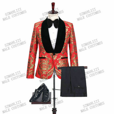 2022 Terno Masculino Slim Fit Rochie pentru bărbați Floral Formal Nunta Costume pentru bărbați la două piepturi Costume de bal pentru bărbați