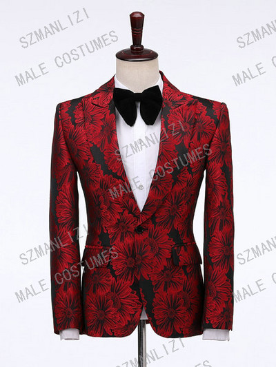2022 Terno Masculino Slim Fit Rochie pentru bărbați Floral Formal Nunta Costume pentru bărbați la două piepturi Costume de bal pentru bărbați