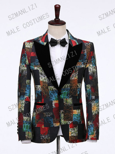 2022 Terno Masculino Slim Fit Rochie pentru bărbați Floral Formal Nunta Costume pentru bărbați la două piepturi Costume de bal pentru bărbați