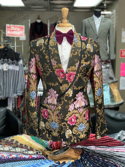 2022 Terno Masculino Slim Fit Rochie pentru bărbați Floral Formal Nunta Costume pentru bărbați la două piepturi Costume de bal pentru bărbați