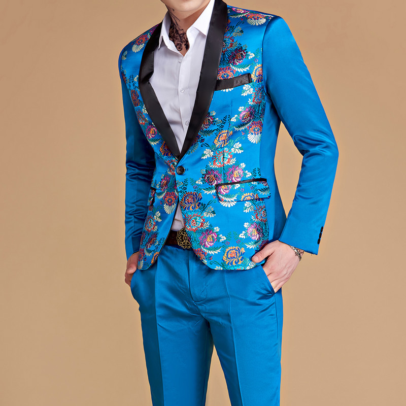 Moda 2022 Nouă Bărbați Albastru Banchet Culoare Solidă Costum Palton/Bărbat Subțire Nuntă 2 Piese Blazere Jachetă Pantaloni Pantaloni