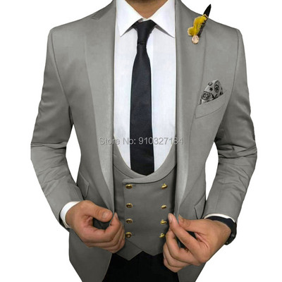 Costume slim 3 piese pentru bărbați cu vestă dublu pieptată, rever cu vârf, smoking de nuntă, pentru bărbați, jachetă de modă, pantaloni
