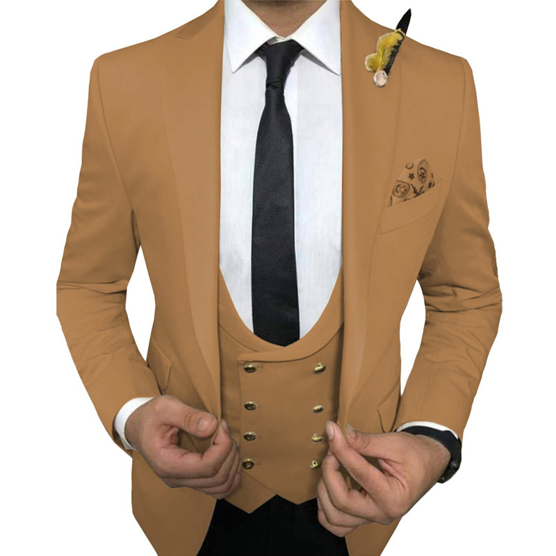 Costume slim 3 piese pentru bărbați cu vestă dublu pieptată, rever cu vârf, smoking de nuntă, pentru bărbați, jachetă de modă, pantaloni